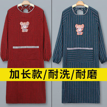 Korean version of old coarse cloth pure cotton apron cute plaid sleeves home smock adult smock apron reverse wearing thickened