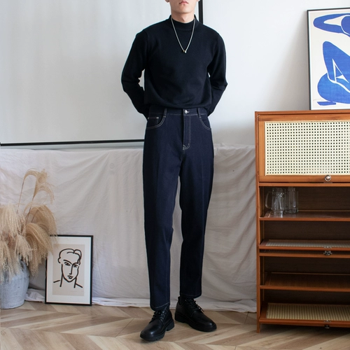 Демисезонные элитные прямые свободные джинсы, повседневные брюки, увеличенная толщина, свободный крой