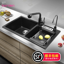 Italian sink wash basin double slot kitchen quartz stone sink sink sink sink sink sink sink sink vegetable basin with knife holder Black