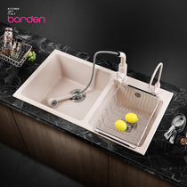 Italian quartz stone sink washing basin double tank kitchen sink sink vegetable basin oatmeal color water basin vegetable washing pool
