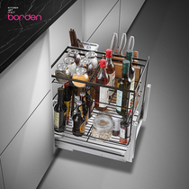 Italian stainless steel cabinet pull basket kitchen seasoning pull basket double drawer type seasoning basket storage rack
