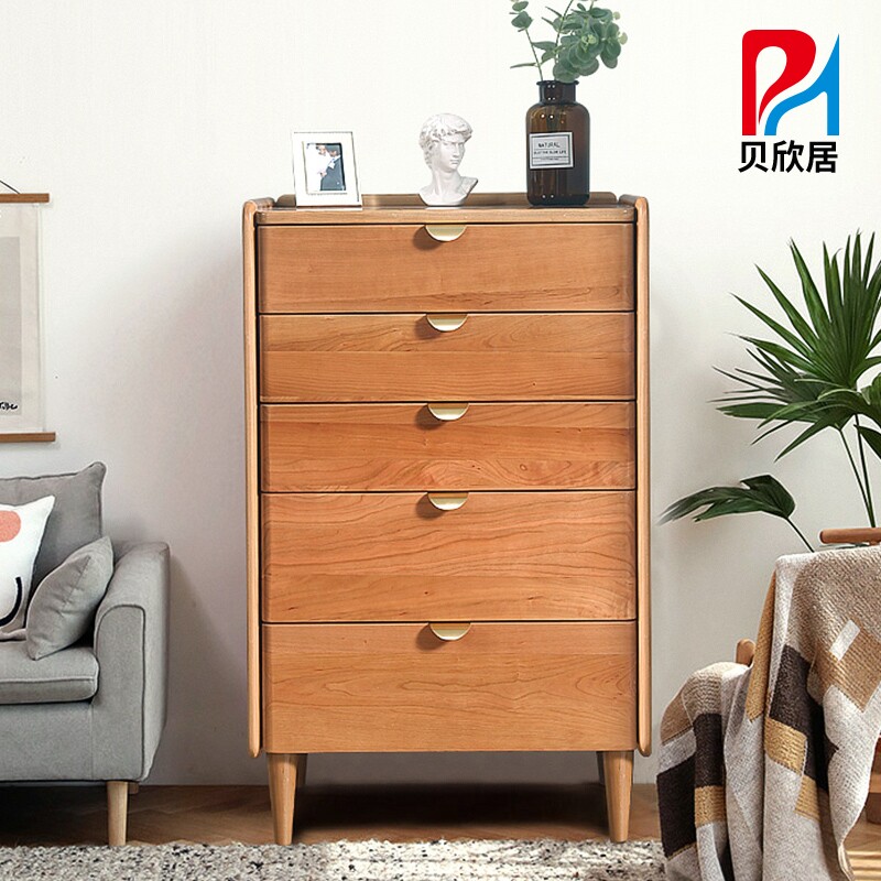 Bei Xinju Japanese-style all solid wood cabinet cherry wood bedroom drawer cabinet storage Nordic storage cabinet modern and simple