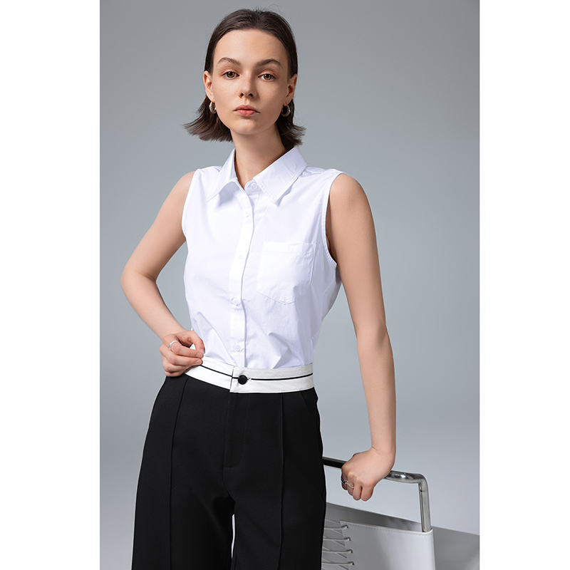 2025 Spring White Shirt Sleeveless Women's Summer Commuting Casual Design Shirt Vest Top