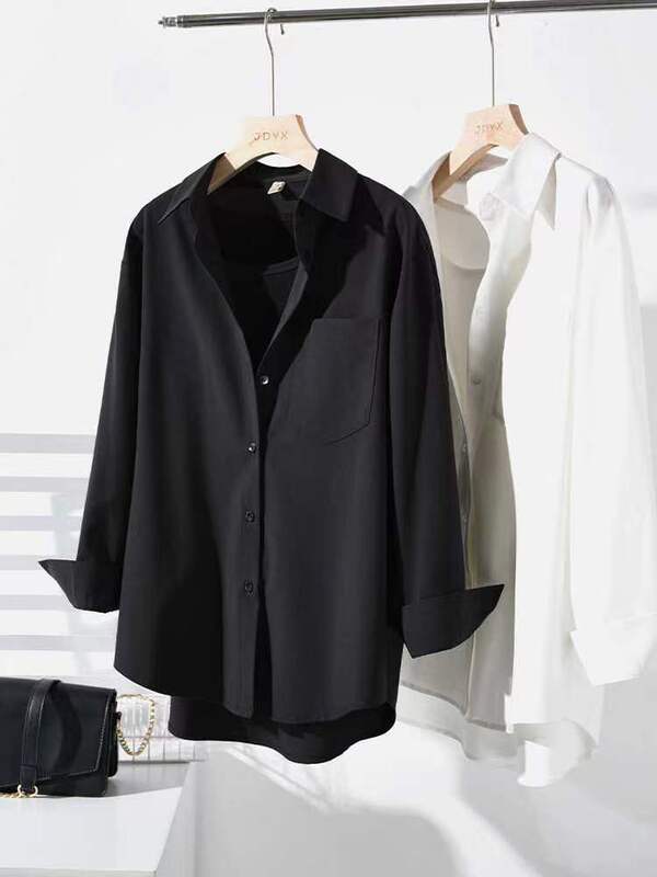 Black Long-Sleeved Shirt for Women 2023 New Plus Size Casual White Shirt Wrinkle-Resistant Top for Spring and Autumn