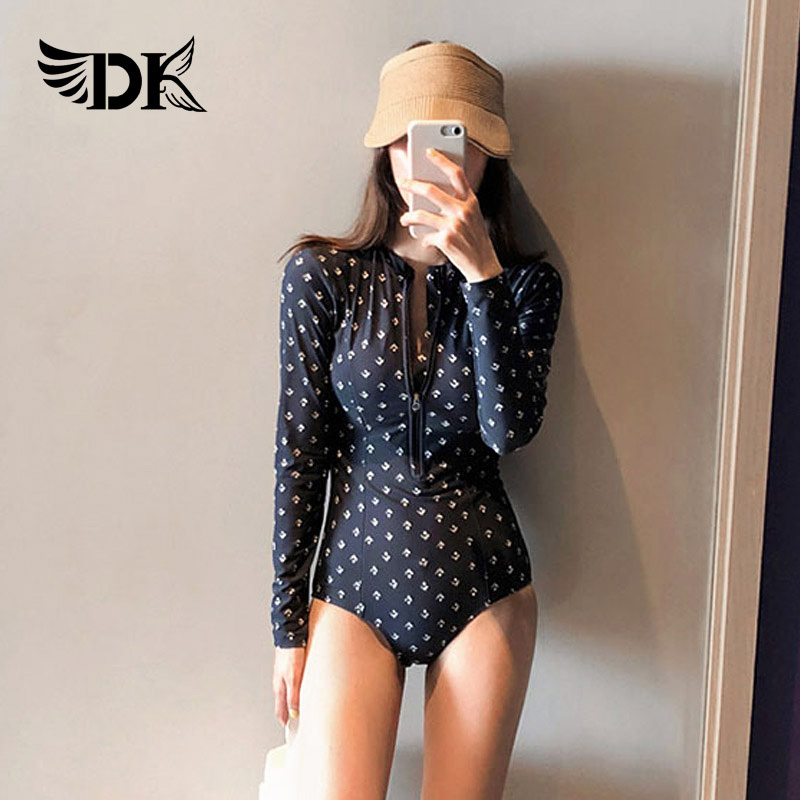 DK swimsuit women 2021 new long-sleeved sun protection conservative belly show thin snorkel hot spring jumpsuit lady