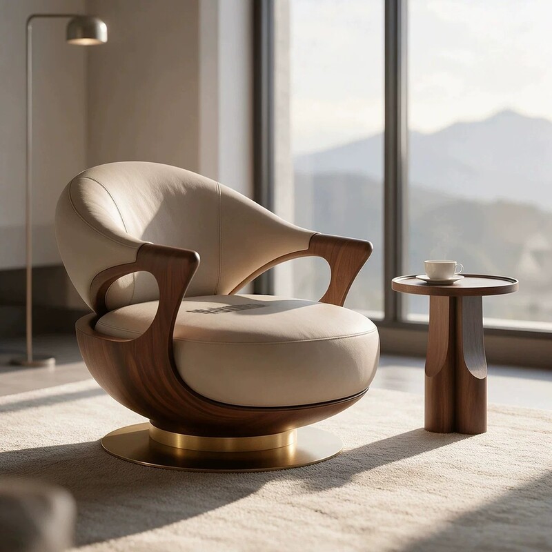 New Chinese-Style North American Black Walnut Solid Wood Leisure Chair, Rotatable Sofa Chair, Backrest Chair, Living Room Home Single Chair New Chinese-Style North American Black Walnut Solid Wood Leisure Chair, Rotatable Sofa Chair, Backrest Chair, Living Room Home Single Chair