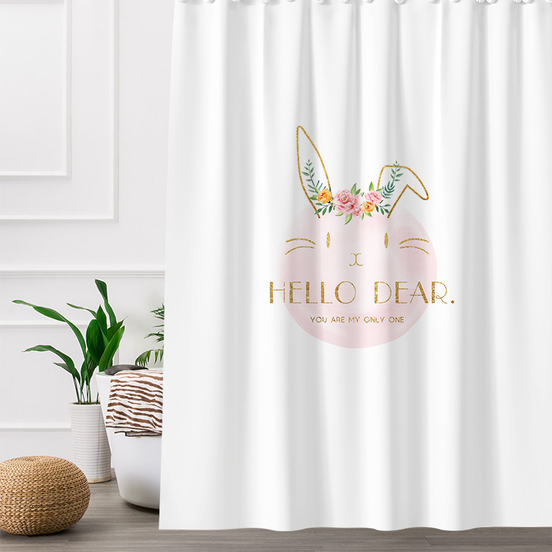 Cartoon cute bathroom curtain set free hole mildew waterproof cloth Shower curtain shading partition curtain curtain can be customized
