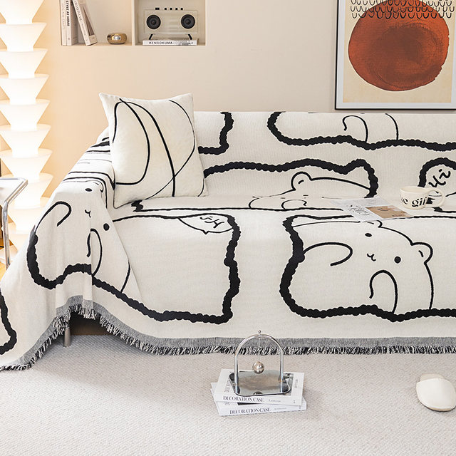 ກາຕູນແບບ Nordic ແບບງ່າຍດາຍ chenille sofa cover anti-cat scratch four-season universal sofa towel sofa cover sofa blanket