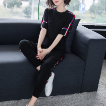 Ice Silk Casual Sports Suit Women 2020 Summer Fashion New short sleeves Fashion loose knit headwear Two sets