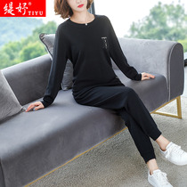 Eurcargo Sports Casual Suit Women Fall 2020 Fashion Ice Silk Knit Sports Clothing Spring Autumn Ocean Two Sets Tide