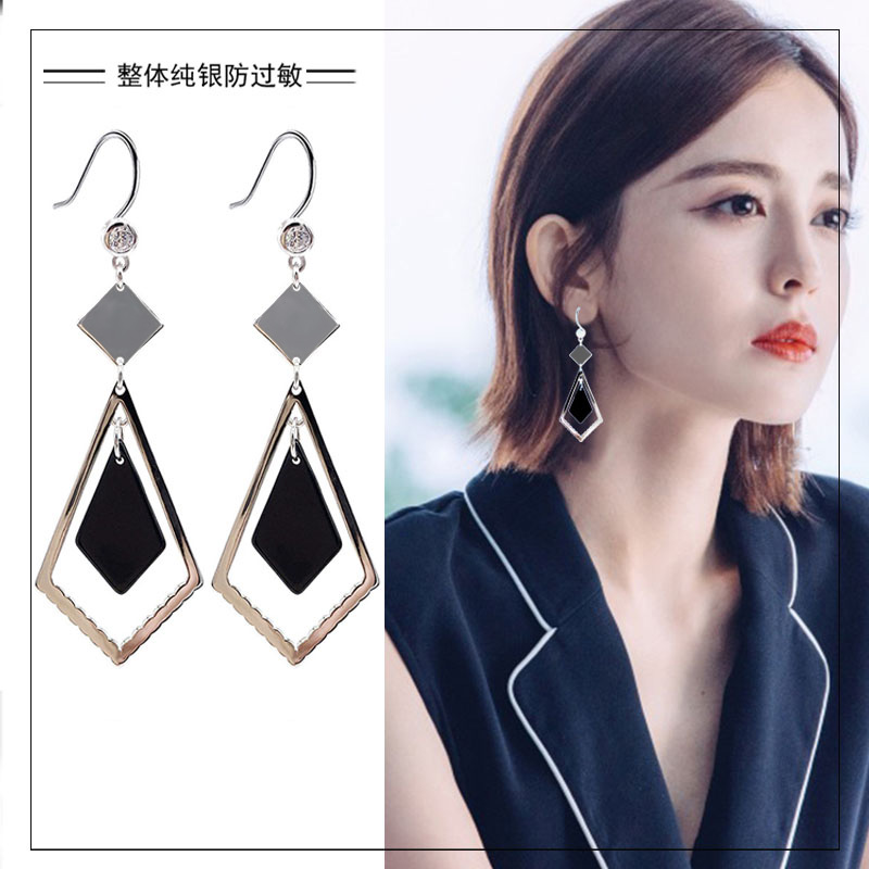 High level sensual earrings French style net red 2023 new tide-gas quality earback female long-in-face slim-ear pendant pure silver ear hook-Taobao