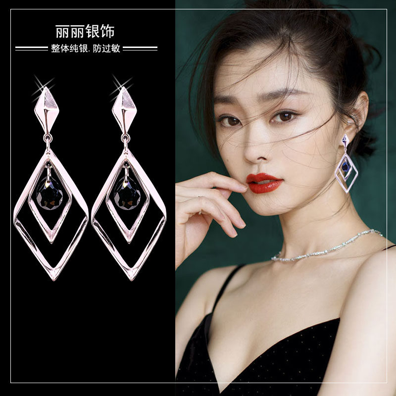 Diamond Earrings Woman 2023 New wave burst Atmospheric Quality Net Red 925 Pure Silver Superior Sense-style ear pendant-Taobao