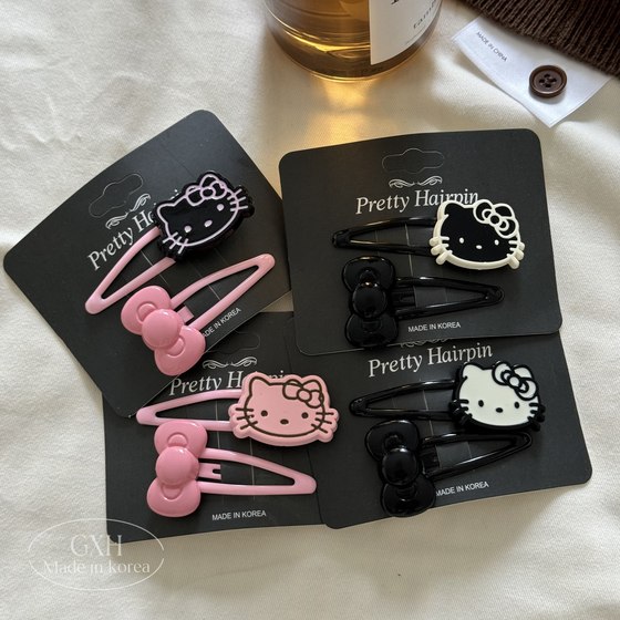 黑粉色系KT女童发绳甜酷风小肠发圈BB夹领结猫咪绕绕绳甜美刘海夹