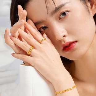 周大生  黄金戒指女几何链条足金素圈
