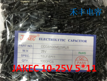 JAKEC New electrolytic capacitor 25V10UF 25v 10UF 5*11 1000PCS Pack = 26 yuan