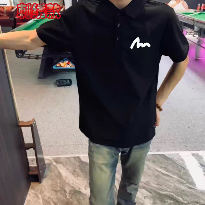 2025 Summer New Style Wave Embroidery Short-Sleeved American-Style Polo Half-Sleeved Lapel T-Shirt Top Casual Polo Slim Fit