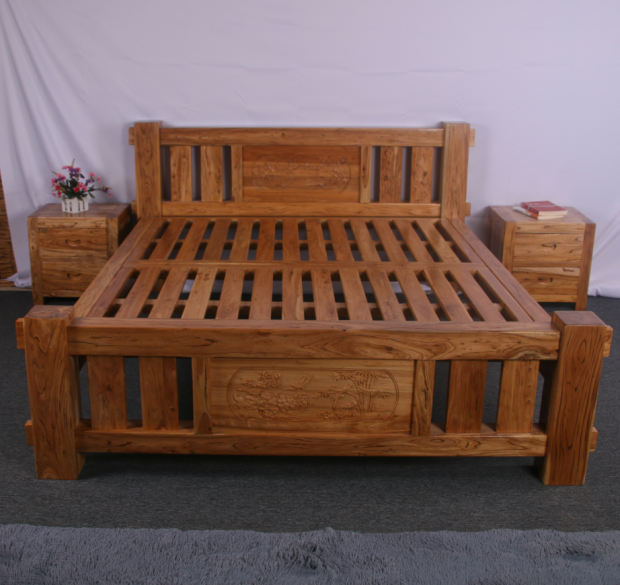 Đôi cũ giường gỗ elm 1,8 m 2,2 m 2 m 1,5 m giường với một chiếc giường vững chắc tủ đầu giường - Giường các mẫu giường gỗ đẹp