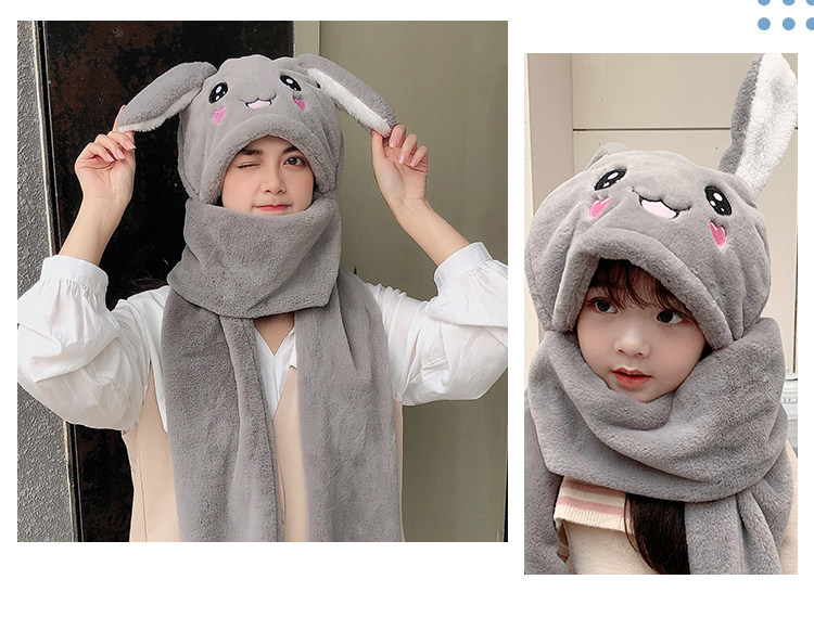 2022新款兔耳朵会动帽子女秋冬季儿童围脖围巾手套三件套一体女童详情13