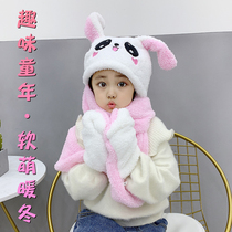 Glove Women winter plus velvet thickened childrens gloves Korean cute baby boy girl hat scarf glove one