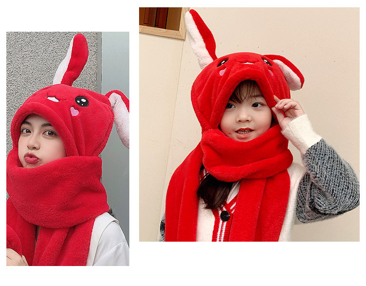 2022新款兔耳朵会动帽子女秋冬季儿童围脖围巾手套三件套一体女童详情16