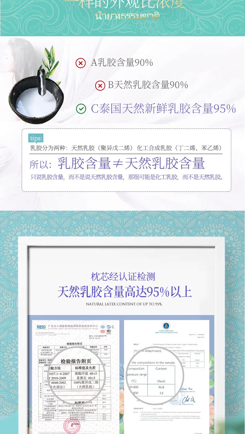 POKALEN Thái Lan 100% nguyên chất gối cao su thiên nhiên Nhập khẩu cổ tử cung cổ tử cung Gối lõi cao su - Gối gối ôm cho bà bầu