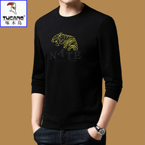 Woodpecker long-sleeved t-shirt male pure cotton round-collar bottom shirt male autumn shirt new loose shirt T in spring and autumn