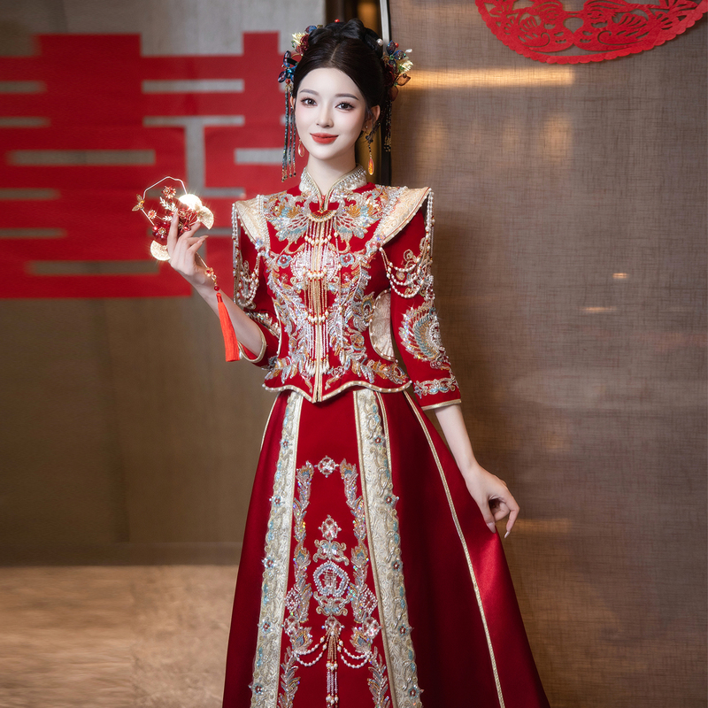 Xiuhe-Style Wedding Dress 2026 New Model Bride's Chinese-Style Wedding Dress Toast Dress Plus Size Wedding Gown Velvet Petite Size