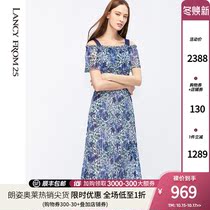 Lang Zi Slim Print Pleated Dress Cabinet Summer Dress Sling Shoulder Hepburn Style Female base skirt