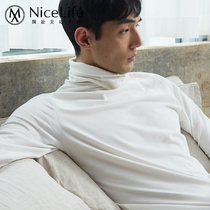 White autumn clothes mens cotton top cotton thin long sleeve turtleneck autumn and winter padded autumn trousers base shirt underwear set