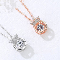 18K rose gold USA imports D color mosanstone crown beating heart pendant necklace minimalist white gold lock bone chain