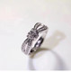AU750 Platinum American Imported D-color Moissanite Group Inlaid Diamond Bowknot Ring Sterling Silver Temperament Gentle Ring