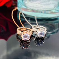 18K Platinum Import Mosanstone Group Inlaid Flower Bud Ring Necklace 1 Carat Rose Gold Two Wear pure silver lock bone chain