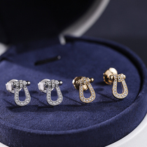 Pure 18K rose gold USA imports D color mosanstone full drill horseshoe buckle ear decoration pure silver anti-allergy brief ear nail