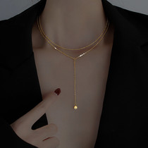 Pure 18K Gold USA Imported Mosanstone Single Drill Double Layer Y Retro Necklace Temperament Lukewarm Wind Light Lavish Lock Bone Chain