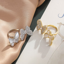 American imported mosandrill 18K gold white fritillary group inlaid with double butterfly opening ring 18K rose gold ring hand decoration