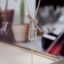 Pure 18K Platinum Imported Mosanstone Group Inlaid Back Shaped Needle Necklace AU750 Gold Rose Gold Pig Nose Lock Bone Chain