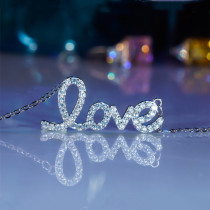 18K Platinum Import Mosanstone Group Inlaid LOVE Letter Necklace AU750 Gold Fashion personality Table white collarbone chain