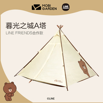 Pastoral flute Line Friends joint vitality Brown Bear gold word tower type windproof and rain-proof tent Twilight A tower
