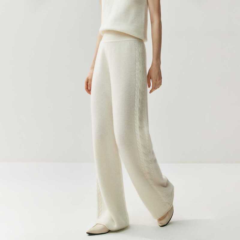 100% Wool Must-Have! Thick Pure Wool Wide-Leg Pants for Women, with Side Braided Design, Soft and Straight-Cut Floor-Length Pants