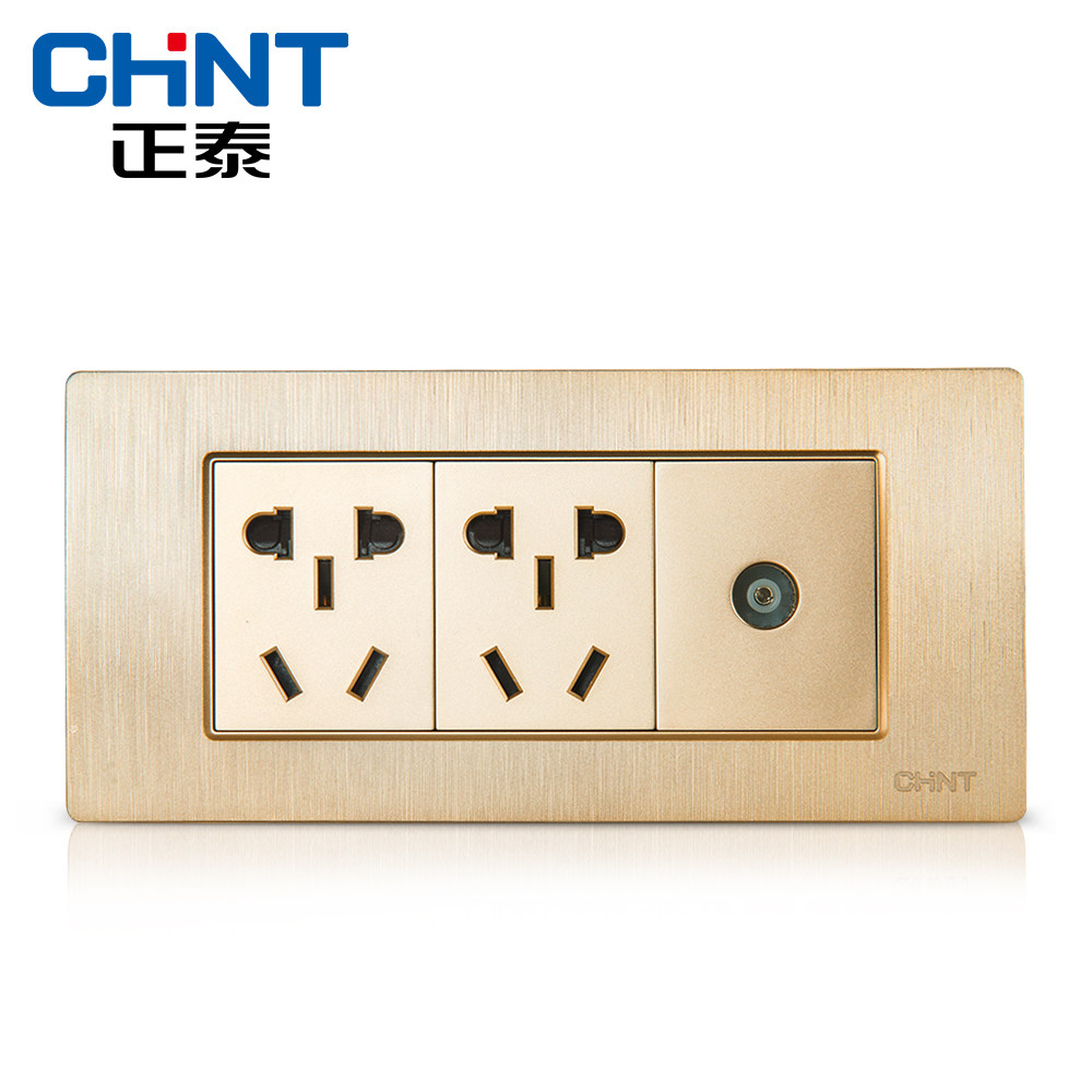 Down ) listed Zhengtai Electric 118 type switch socket NEW5D drawing gold inner steel frame three digit two plug TV