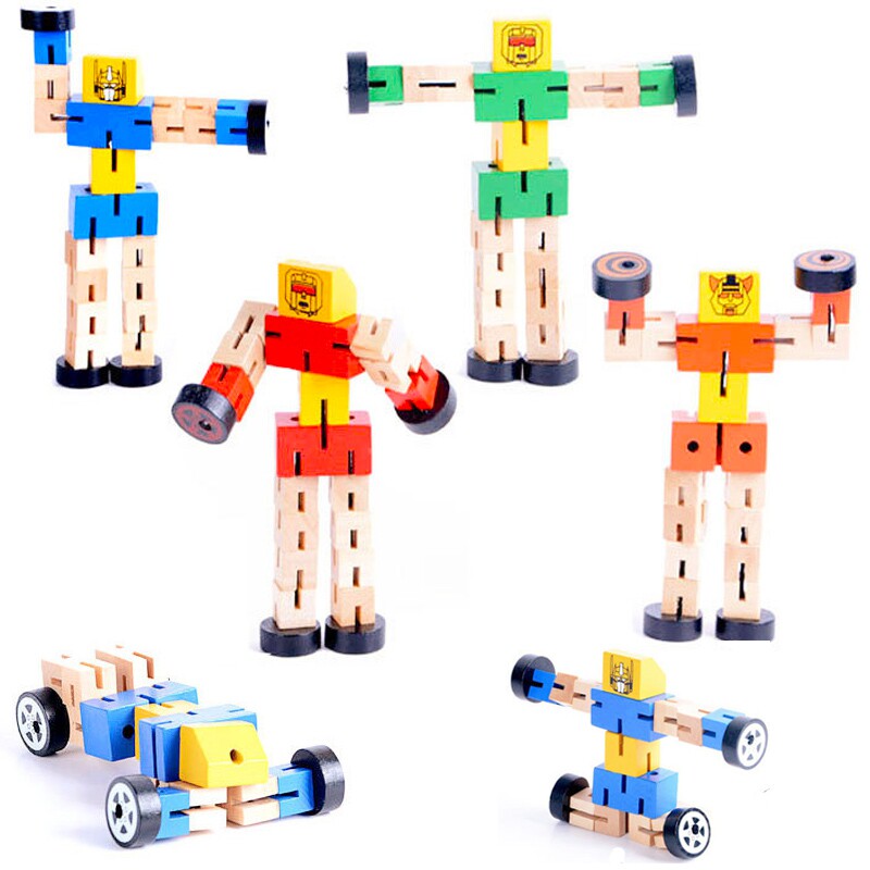 Wooden deformed car Rubik's Cube robot wooden ever-changing car man three-dimensional children's educational wood building block toys