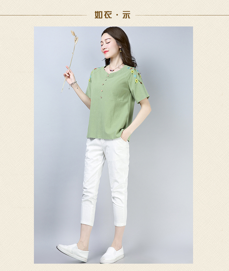 Áo thun nữ size lớn 2019 hè mới thả lỏng gió quốc gia ngắn tay áo thun thêu hoa thủy triều áo thun ba lỗ nữ