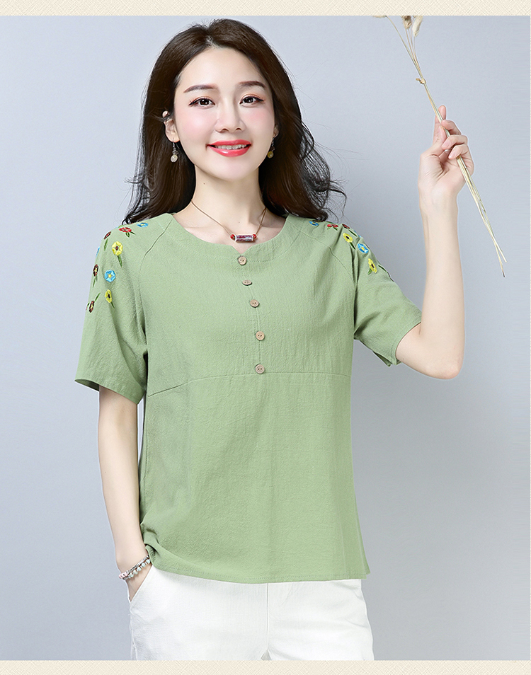 Áo thun nữ size lớn 2019 hè mới thả lỏng gió quốc gia ngắn tay áo thun thêu hoa thủy triều áo thun ba lỗ nữ