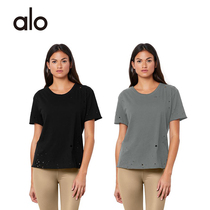  Alo Yoga official website anti-old European and American army green yoga sports perforated short-sleeved top fitness moisture-absorbing blouse women