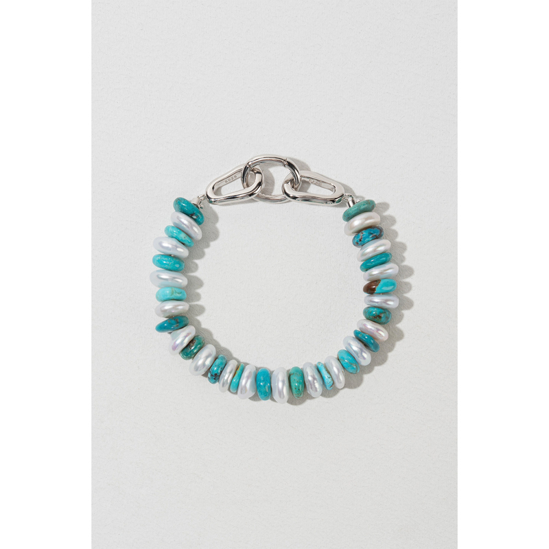 Beach Luxe Natural Turquoise Mixed Button Pearl 925 Silver Geometric Ring Buckle Vintage Stacking Bracelet Beach Luxe Natural Turquoise Mixed Button Pearl 925 Silver Geometric Ring Buckle Vintage Stacking Bracelet