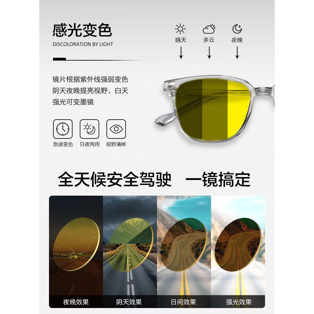 Translucent Gray Night Vision Glasses for Driving at Night, Anti-High Beam, Anti-Uv during the Day, No Makeup, Whitening Frame for Women
