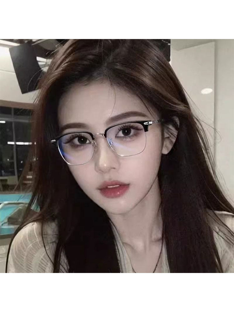Half-Frame Myopia Glasses for Women, Pure and Elegant Style, High Appearance Value, Makes the Face Look Smaller, Can Be Fitted with Prescription Lenses, Astigmatism, Refined and Intellectual Style, Glasses Frame for Men