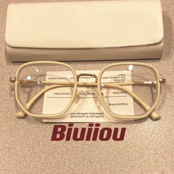 Xiaohongshu Same Style Off-White Gold Myopia Glasses for Women, Customizable Prescription, Blue Light Blocking, Natural Look, Large Frame, Face-Slimming, Non-Prescription Glasses