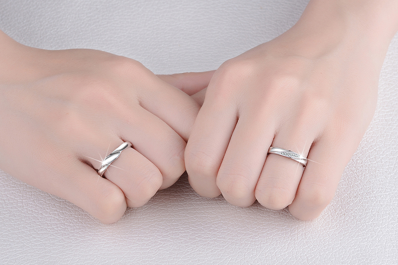 S925 sterling silver couple nhẫn một cặp chữ đồ trang sức nam giới và phụ nữ sống miệng để vòng đơn giản mở nhẫn cưới chiếc nhẫn kim cương