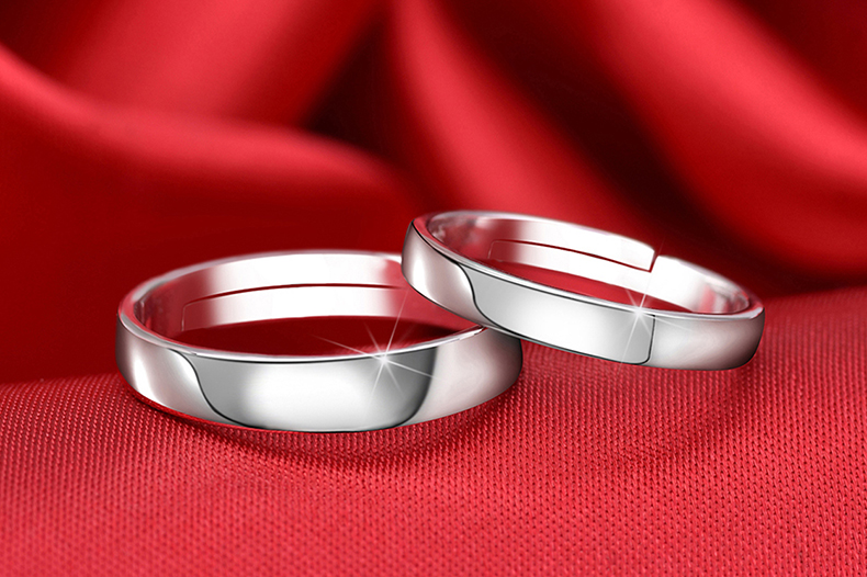 S925 sterling silver couple nhẫn một cặp chữ đồ trang sức nam giới và phụ nữ sống miệng để vòng đơn giản mở nhẫn cưới chiếc nhẫn kim cương